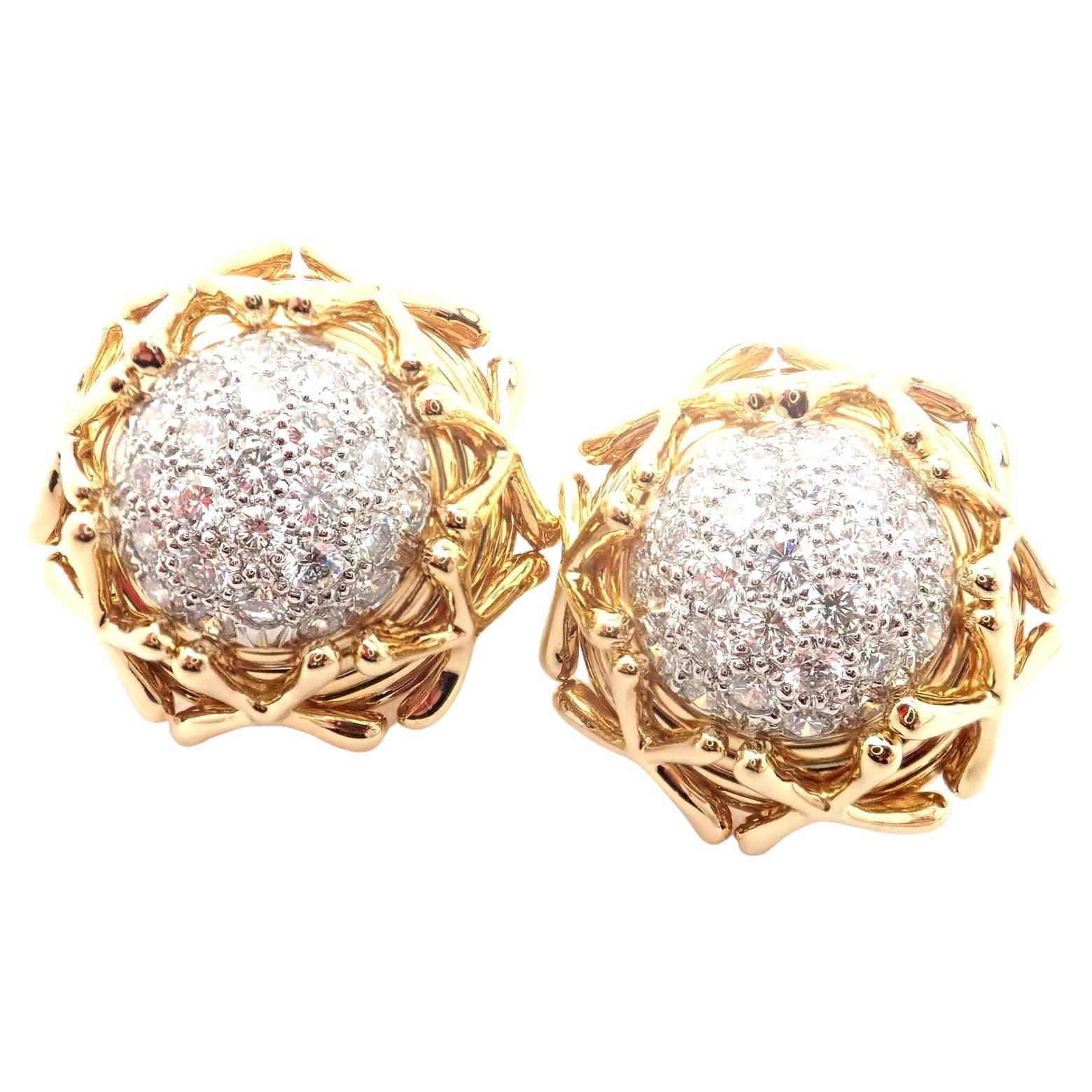 Tiffany & Co Schlumberger Multiplication Diamond Yellow Gold Platinum Earrings
