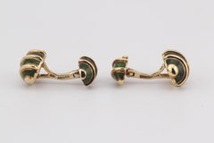 Tiffany & Co. Schlumberger Olive Green Enamel & 18K Gold Cufflinks and Tie Bar