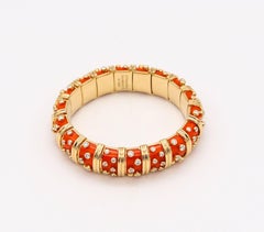 Tiffany & Co. Schlumberger Orange Enamel Bangle Bracelet 18Kt Gold & Diamonds