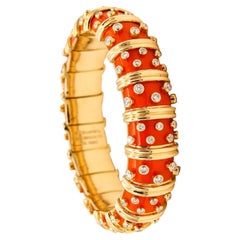 Tiffany & Co. Schlumberger Orange Enamel Bangle Bracelet 18Kt Gold & Diamonds