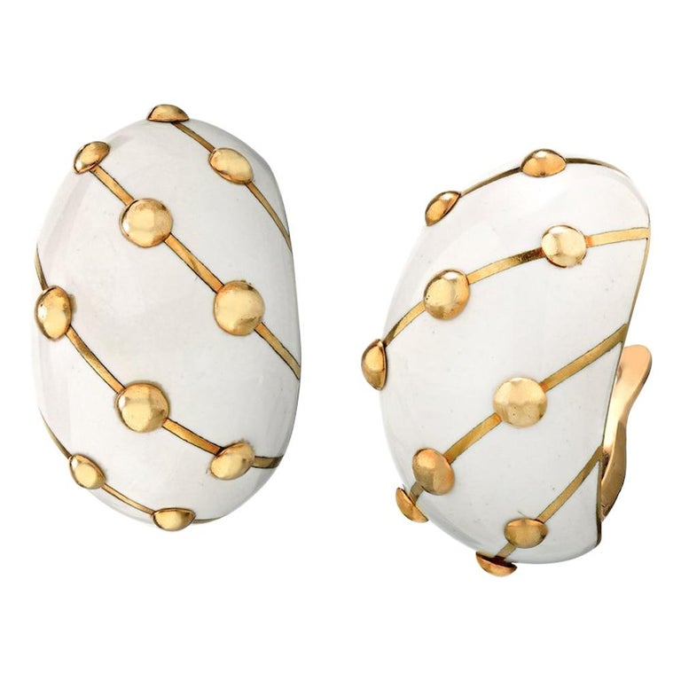 Tiffany and Co. Schlumberger Pair of Clip White Enamel Earrings 18 ...