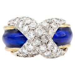Tiffany & Co. Schlumberger Pavé "X" Ring with Blue Enamel