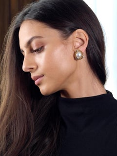 Tiffany & Co. Schlumberger Pearl Diamond 18K Gold Platinum Vintage Swirl Earring