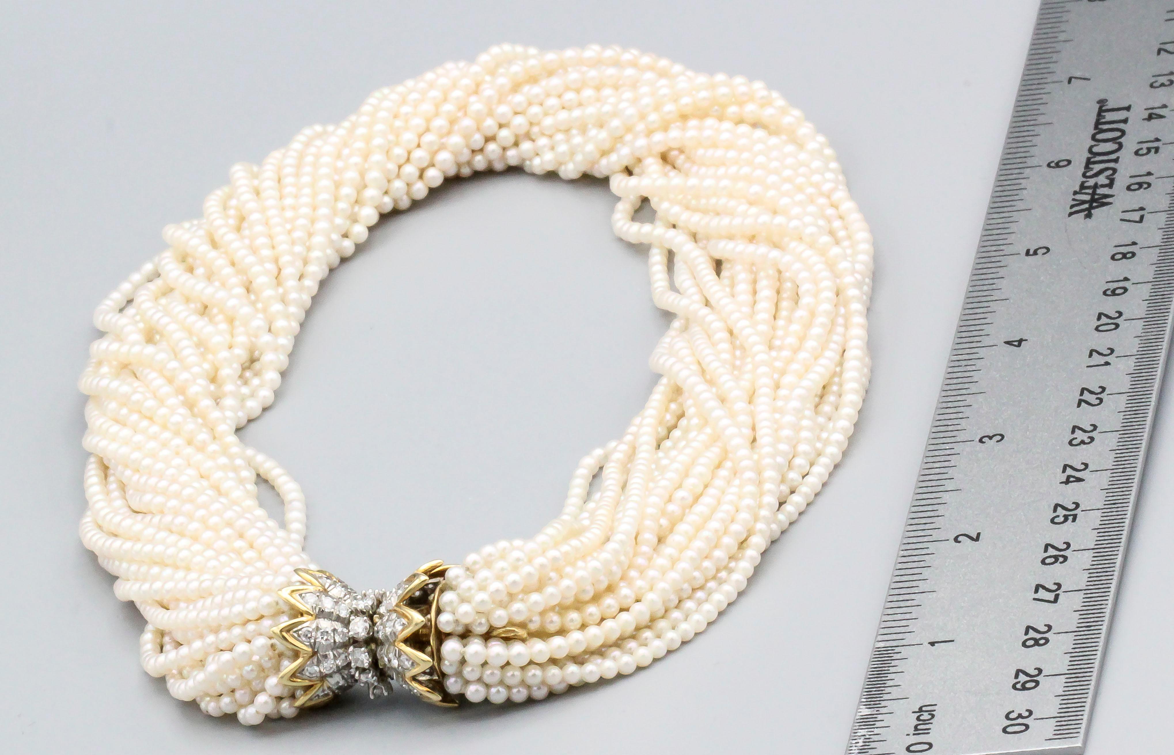 Tiffany & Co. Schlumberger Pearl Diamond and Gold Torsade Necklace In Excellent Condition In New York, NY