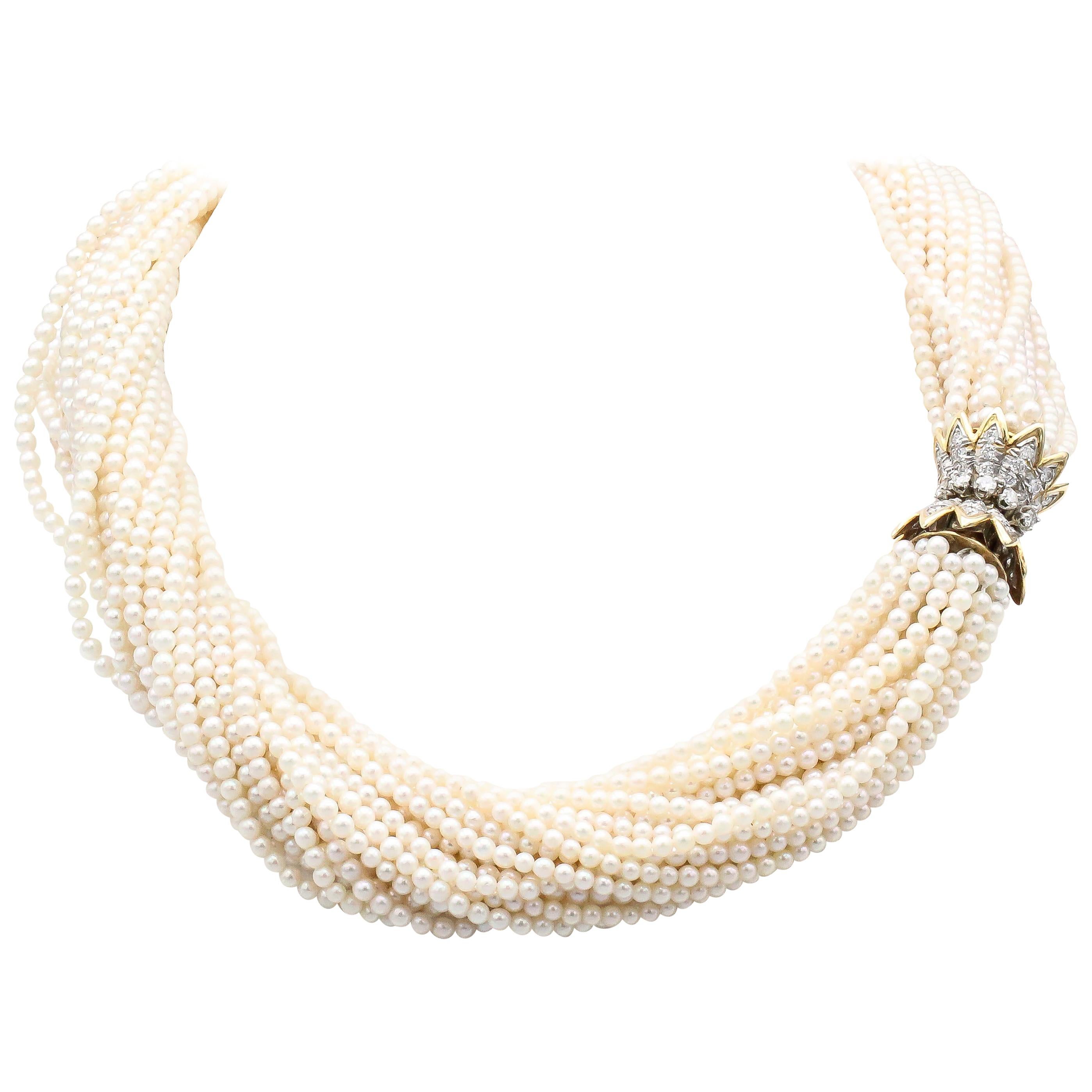 Tiffany & Co. Schlumberger Pearl Diamond and Gold Torsade Necklace