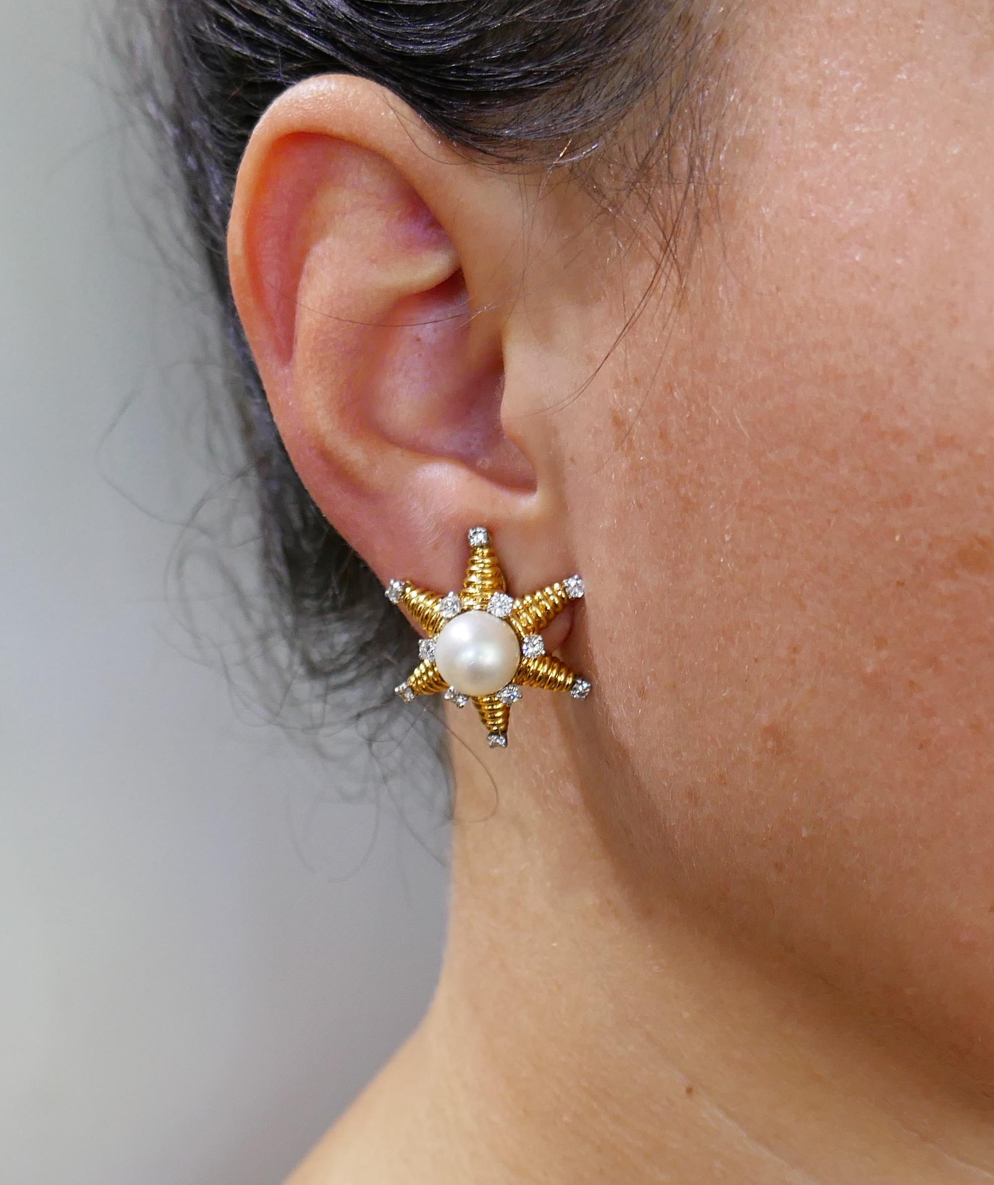 Women's Tiffany & Co. Schlumberger Pearl Diamond Gold Earrings