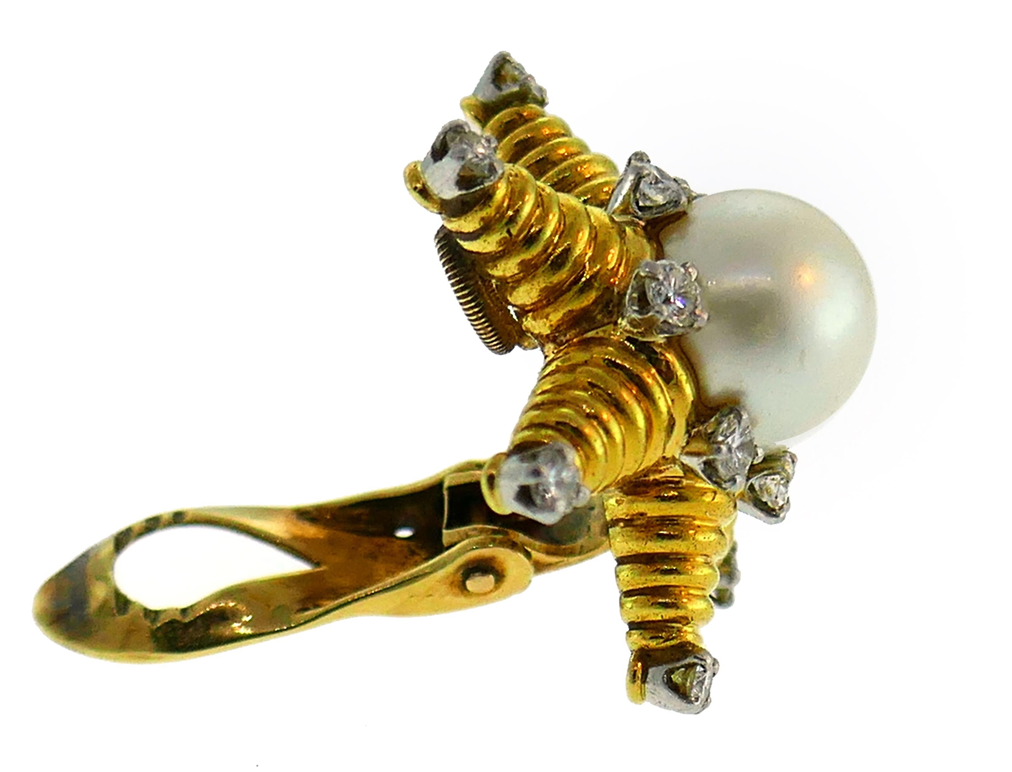 Tiffany & Co. Schlumberger Pearl Diamond Gold Earrings 1