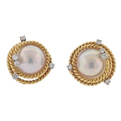 Tiffany & Co Schlumberger Pearl Diamond Gold Platinum Rope Earrings