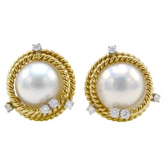 Tiffany & Co. Schlumberger Pearl Diamond Rope Clip-On Earrings Gold & Platinum