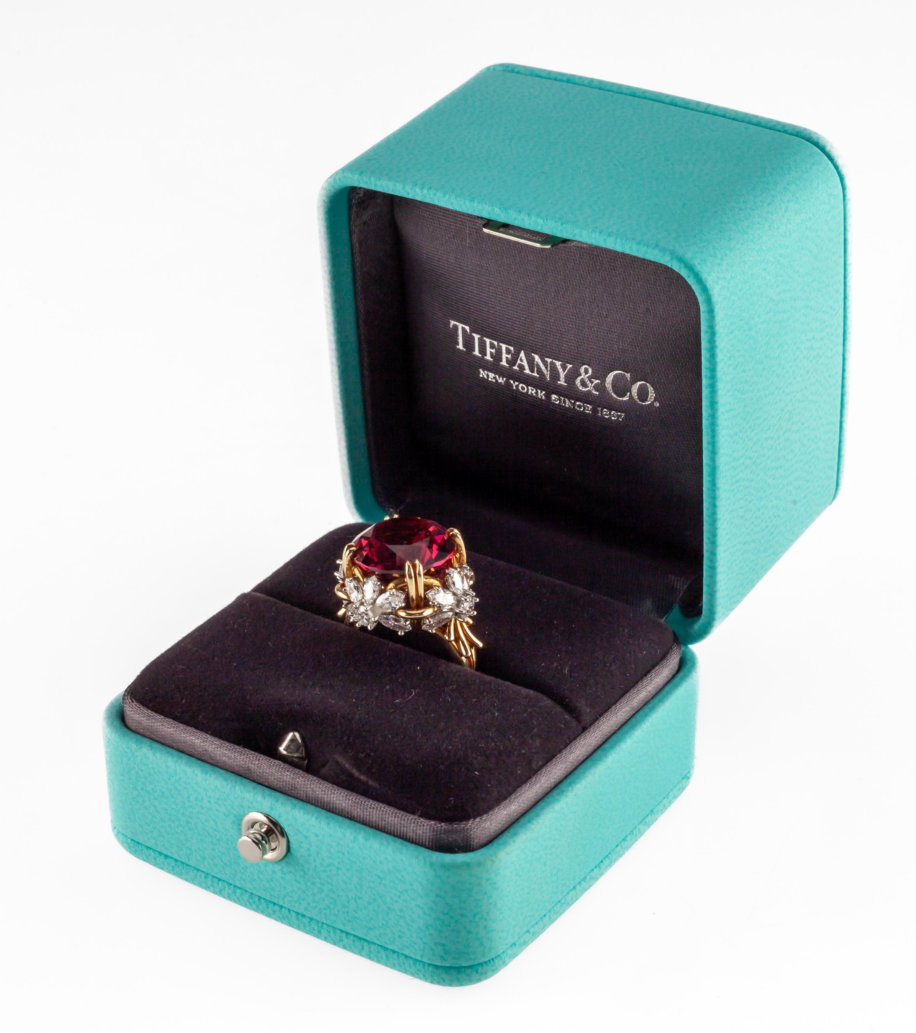 Tiffany & Co Schlumberger Pink Tourmaline and Diamond Flower Ring Blue Book 2014 For Sale 2
