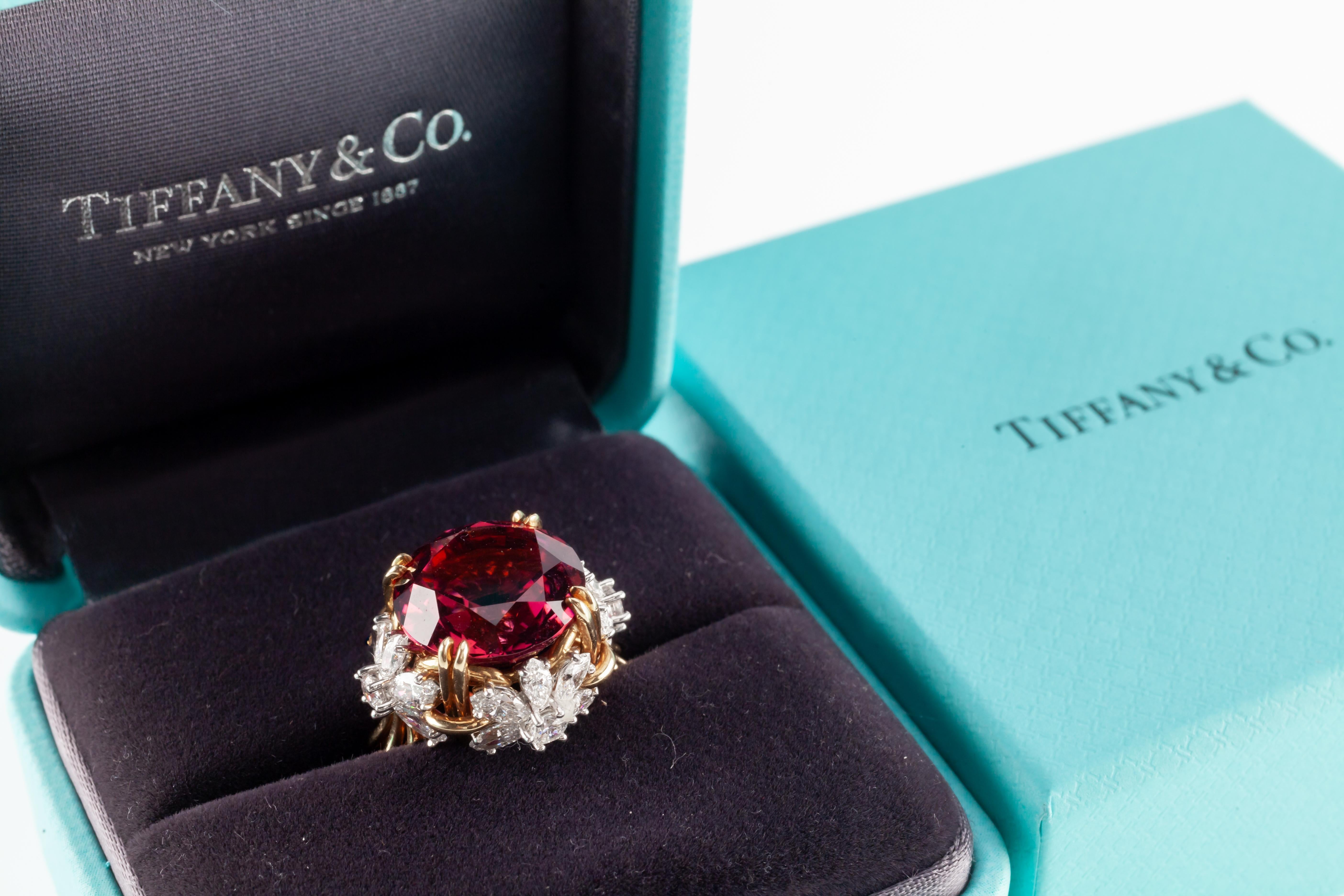 Tiffany & Co Schlumberger Pink Tourmaline and Diamond Flower Ring Blue Book 2014 For Sale 3