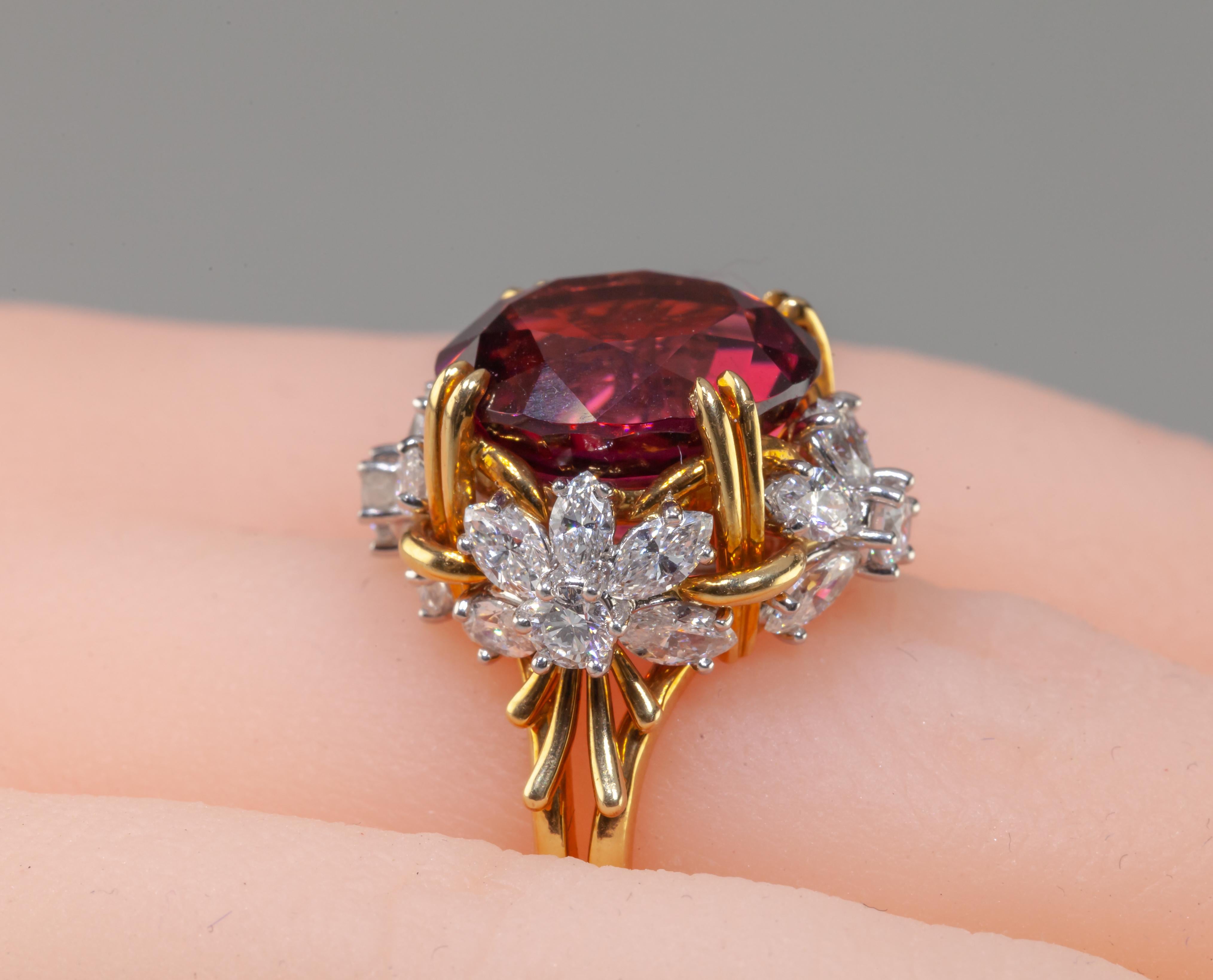 Tiffany & Co Schlumberger Pink Tourmaline and Diamond Flower Ring Blue Book 2014 In Excellent Condition For Sale In Sherman Oaks, CA