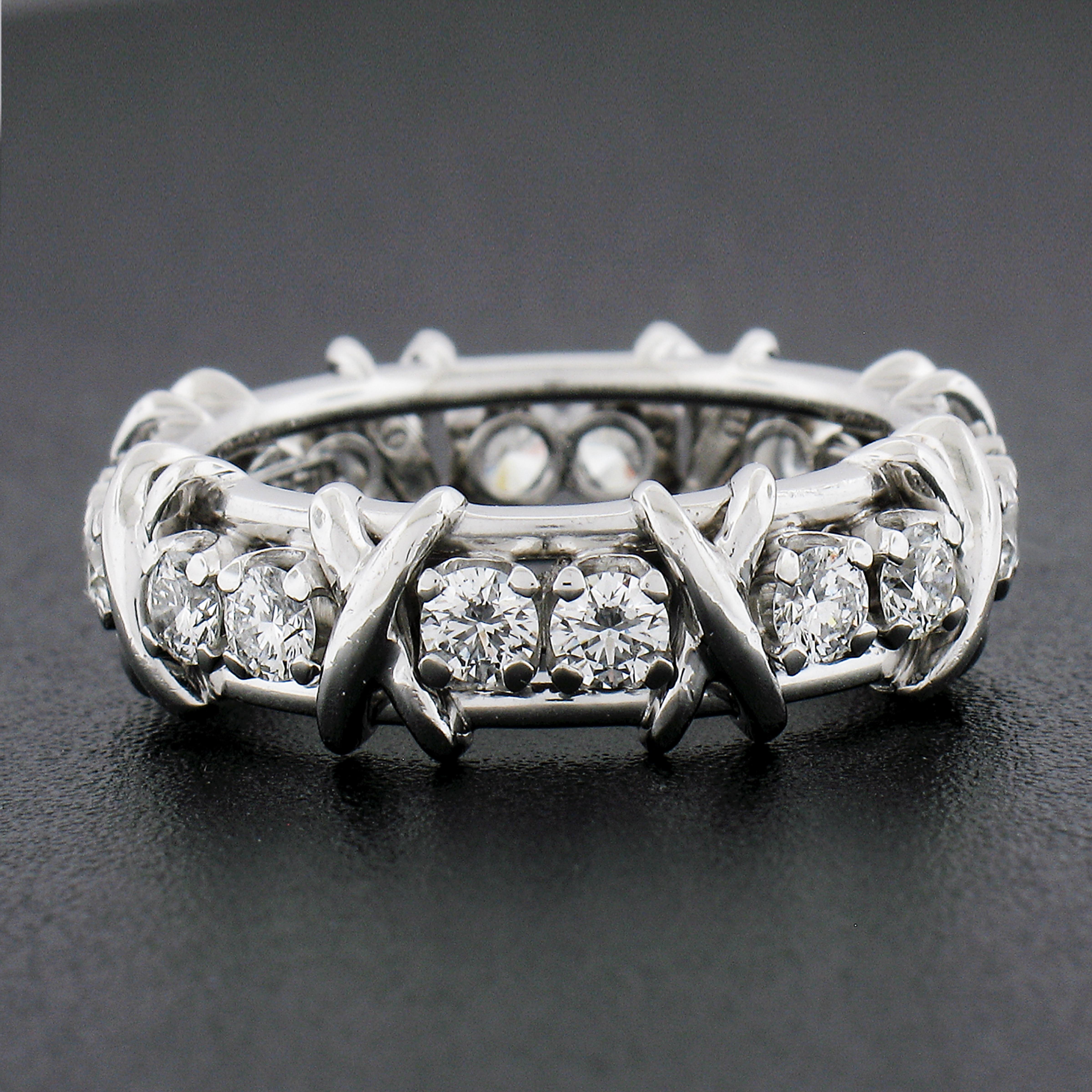Women's Tiffany & Co. Schlumberger Platinum 1.14ct 16 Diamond X Eternity Band Ring W Box