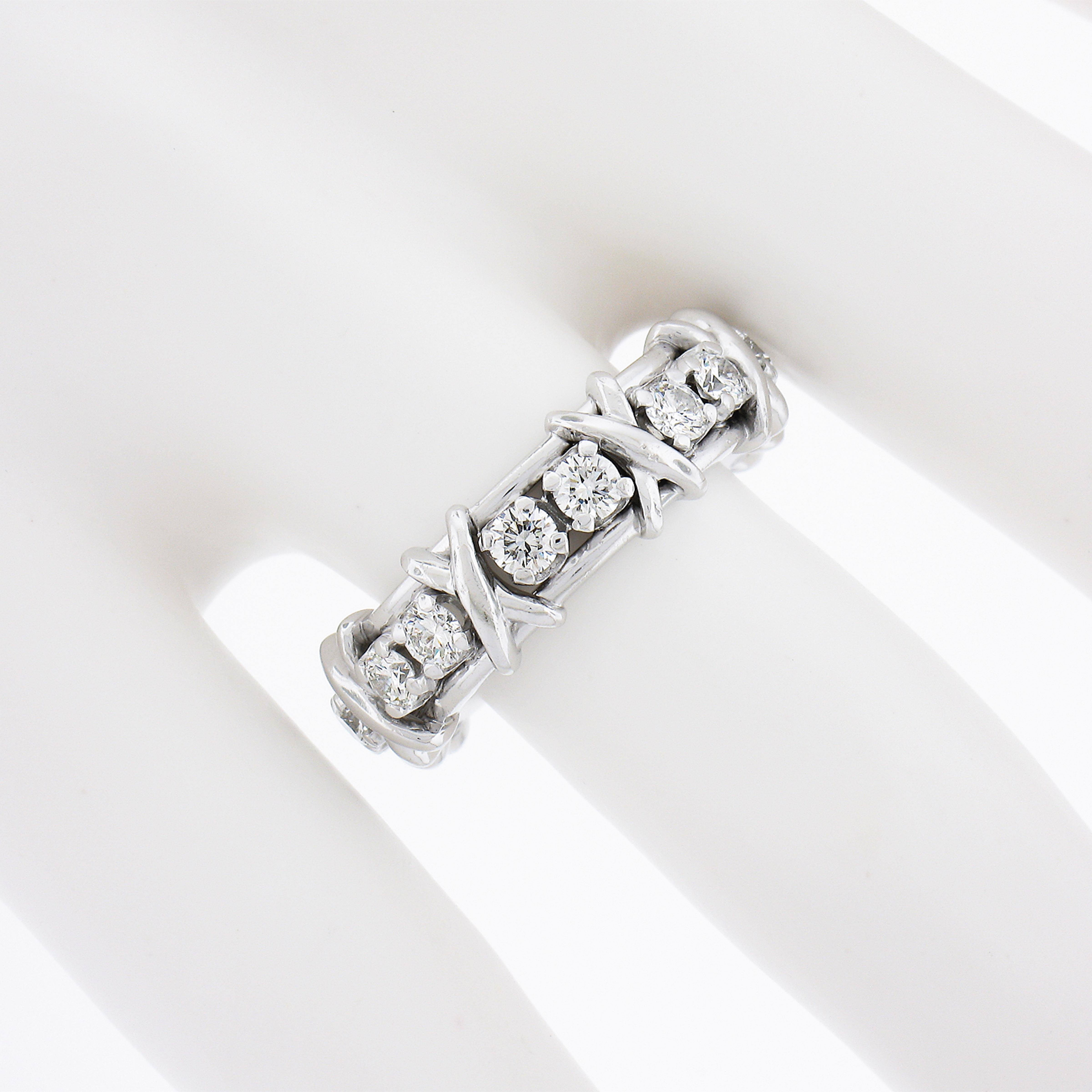 Tiffany & Co. Schlumberger Platinum 1.14ct 16 Diamond X Eternity Band Ring W Box 1