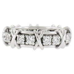 Tiffany & Co. Schlumberger Platinum 1.14ct 16 Diamond X Eternity Band Ring W Box