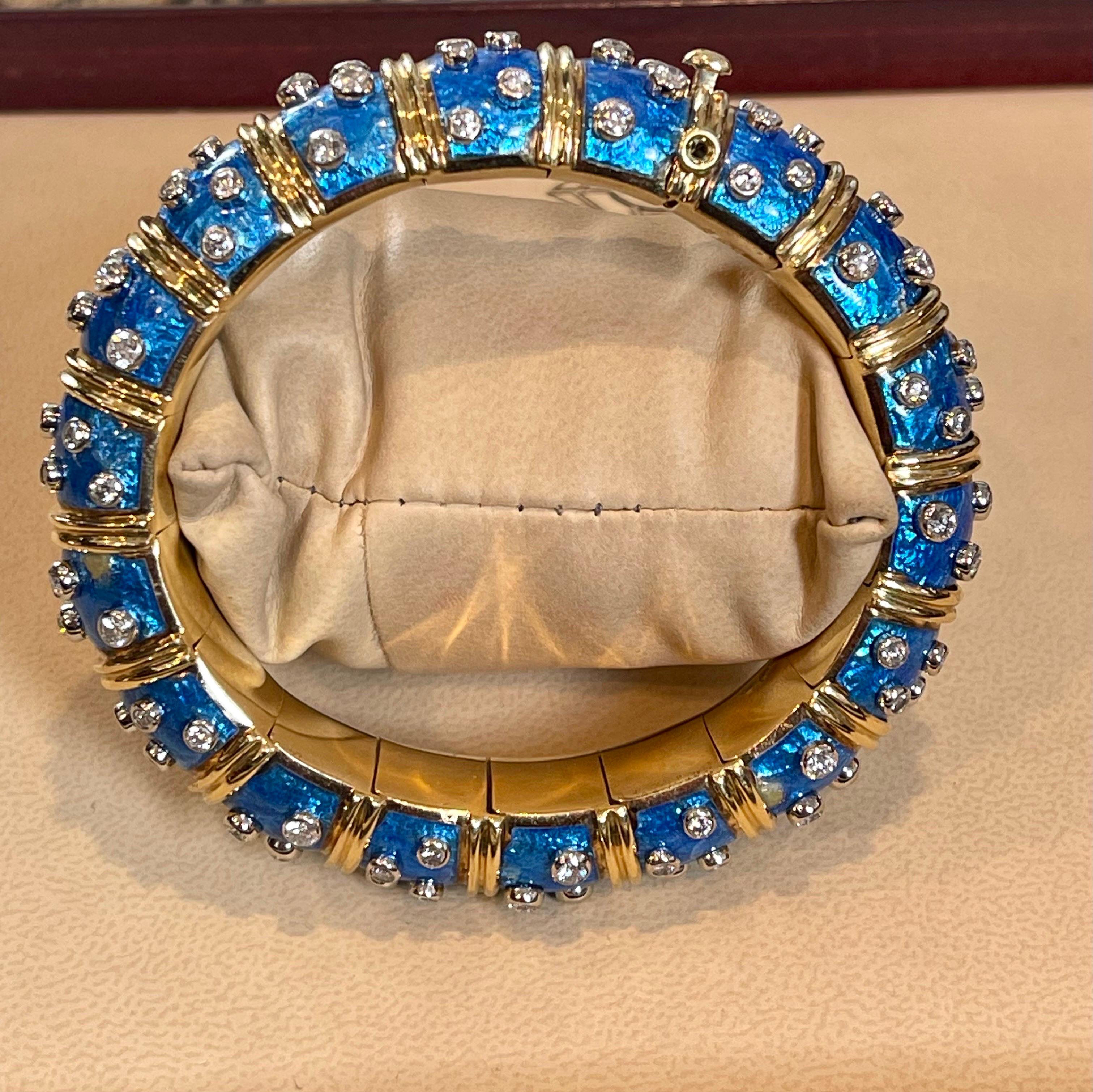 Tiffany & Co. Schlumberger Platinum 18 K Gold Blue Enamel 5.96 Ct Diamond Bangle For Sale 6