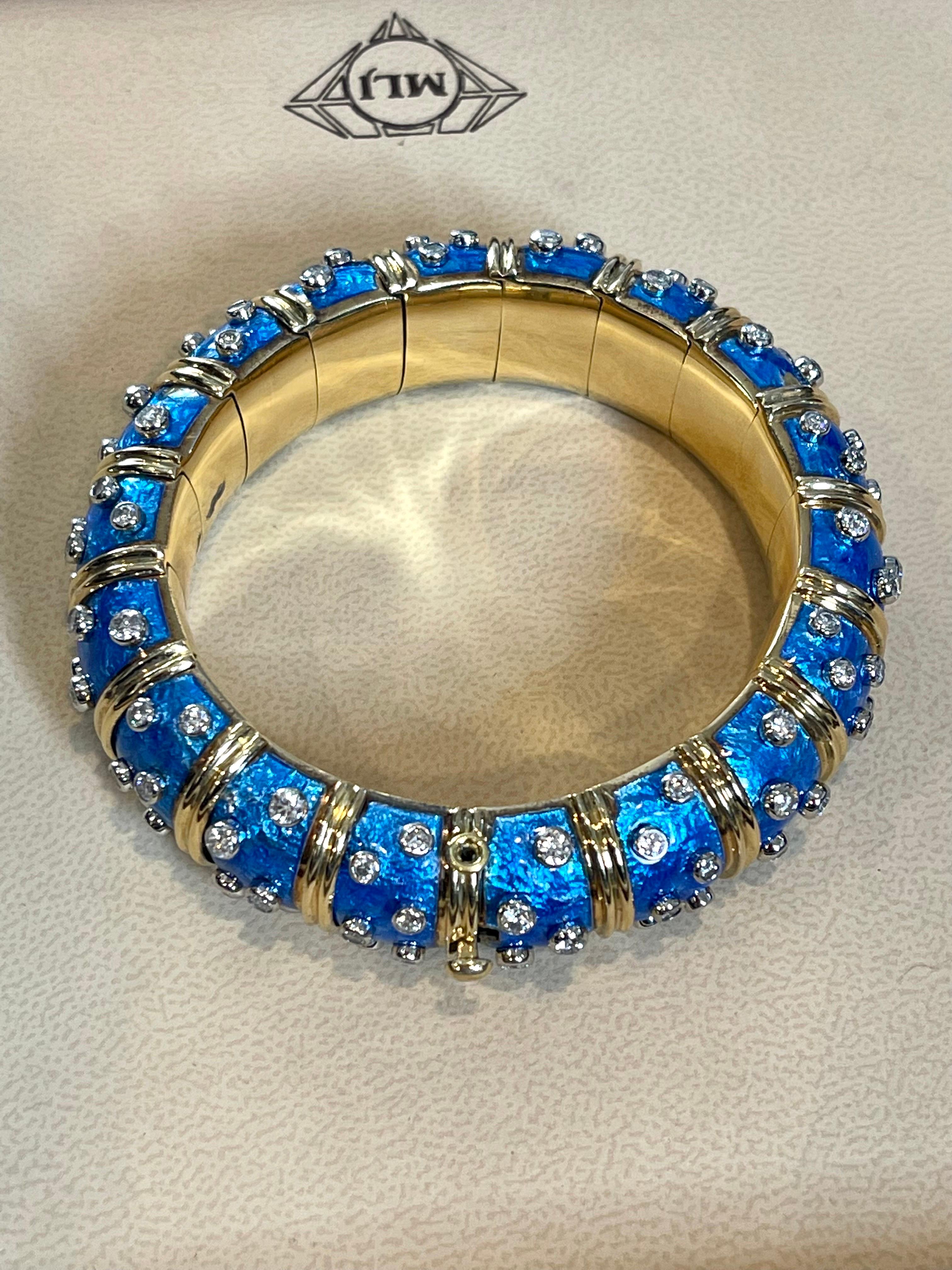 Tiffany & Co. Schlumberger Platinum 18 K Gold Blue Enamel 5.96 Ct Diamond Bangle For Sale 7