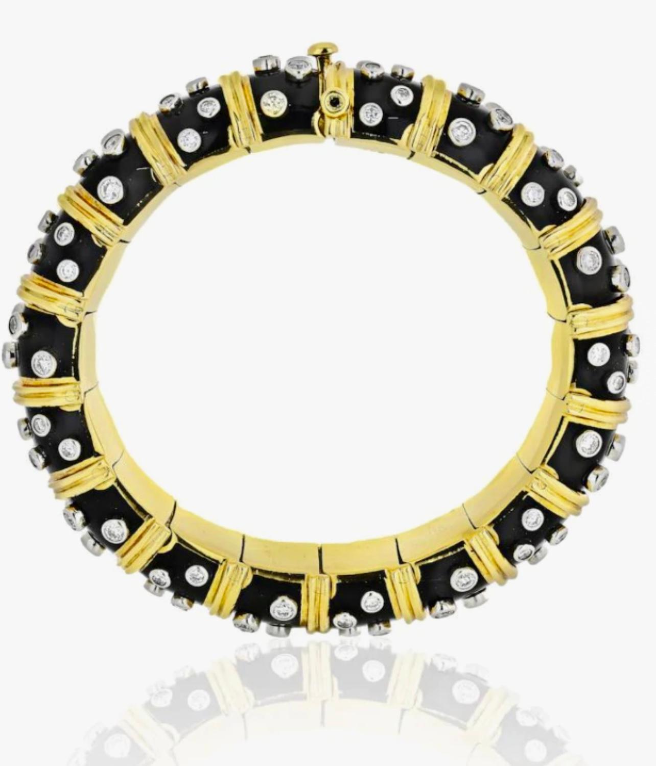 Retro Tiffany & Co. Schlumberger Platinum 18 Karat Gold Black Enamel Diamond Bangle