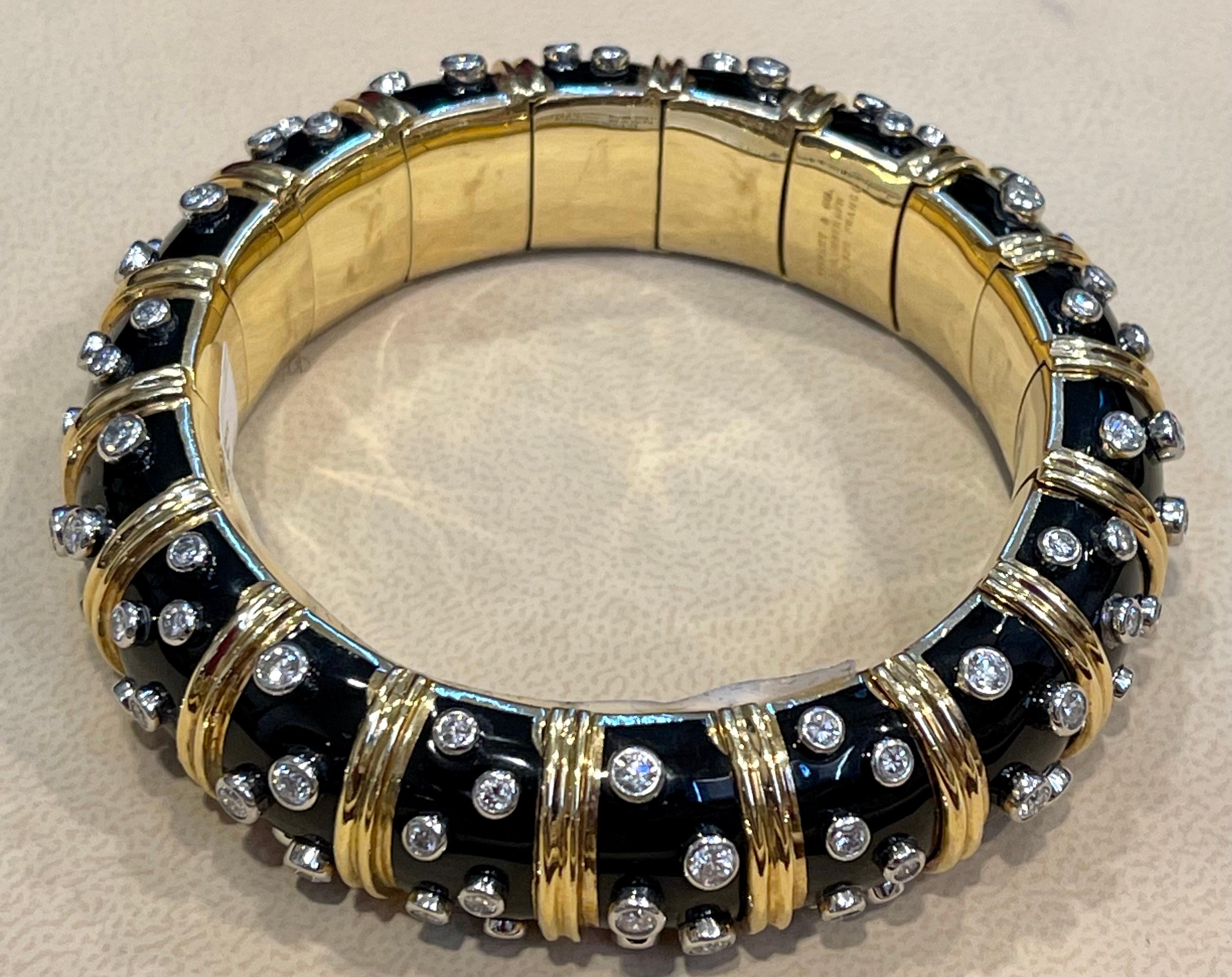 Tiffany & Co. Schlumberger Platinum 18 Karat Gold Black Enamel Diamond Bangle 1