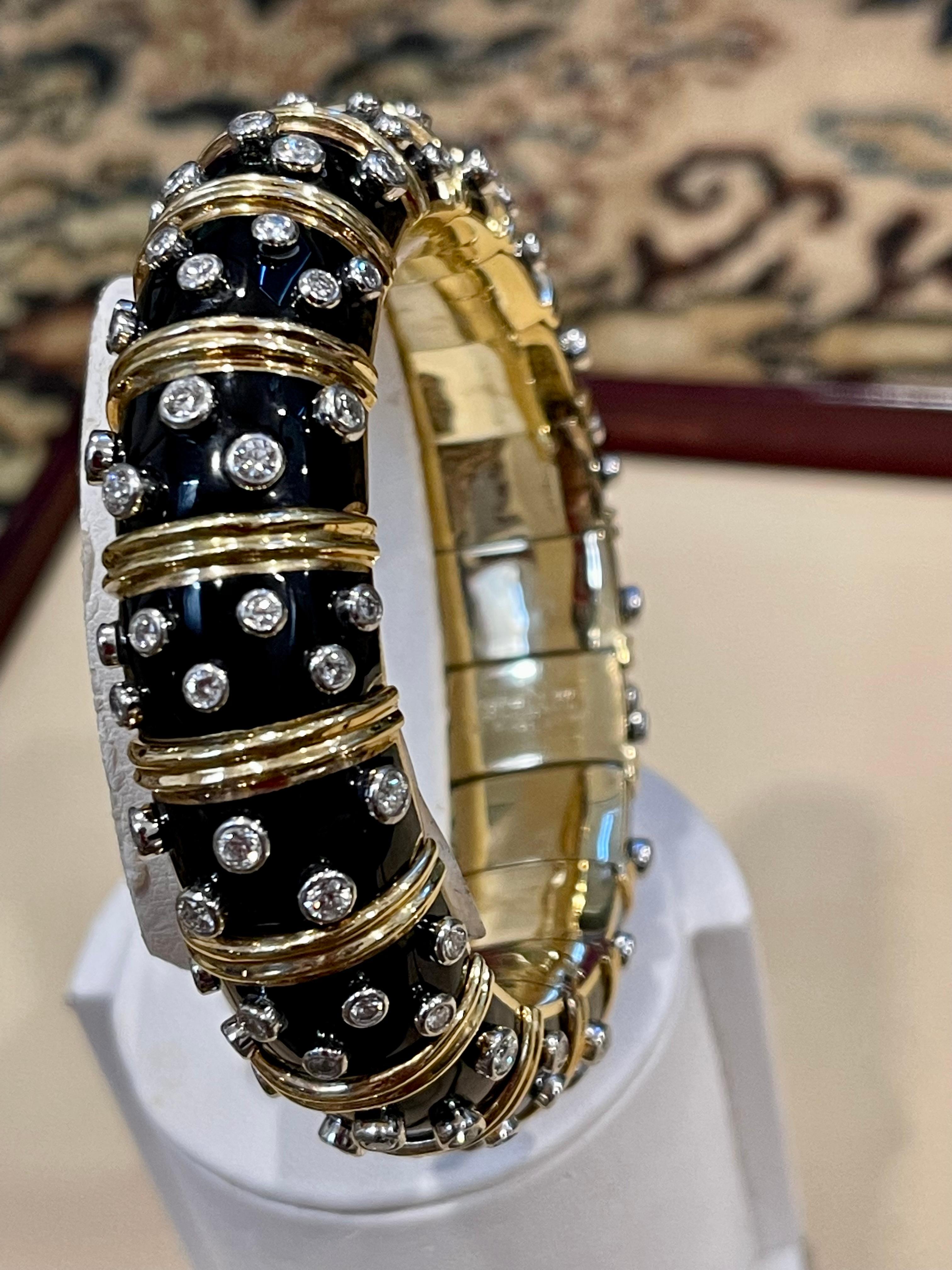 Tiffany & Co. Schlumberger Platinum 18 Karat Gold Black Enamel Diamond Bangle 3
