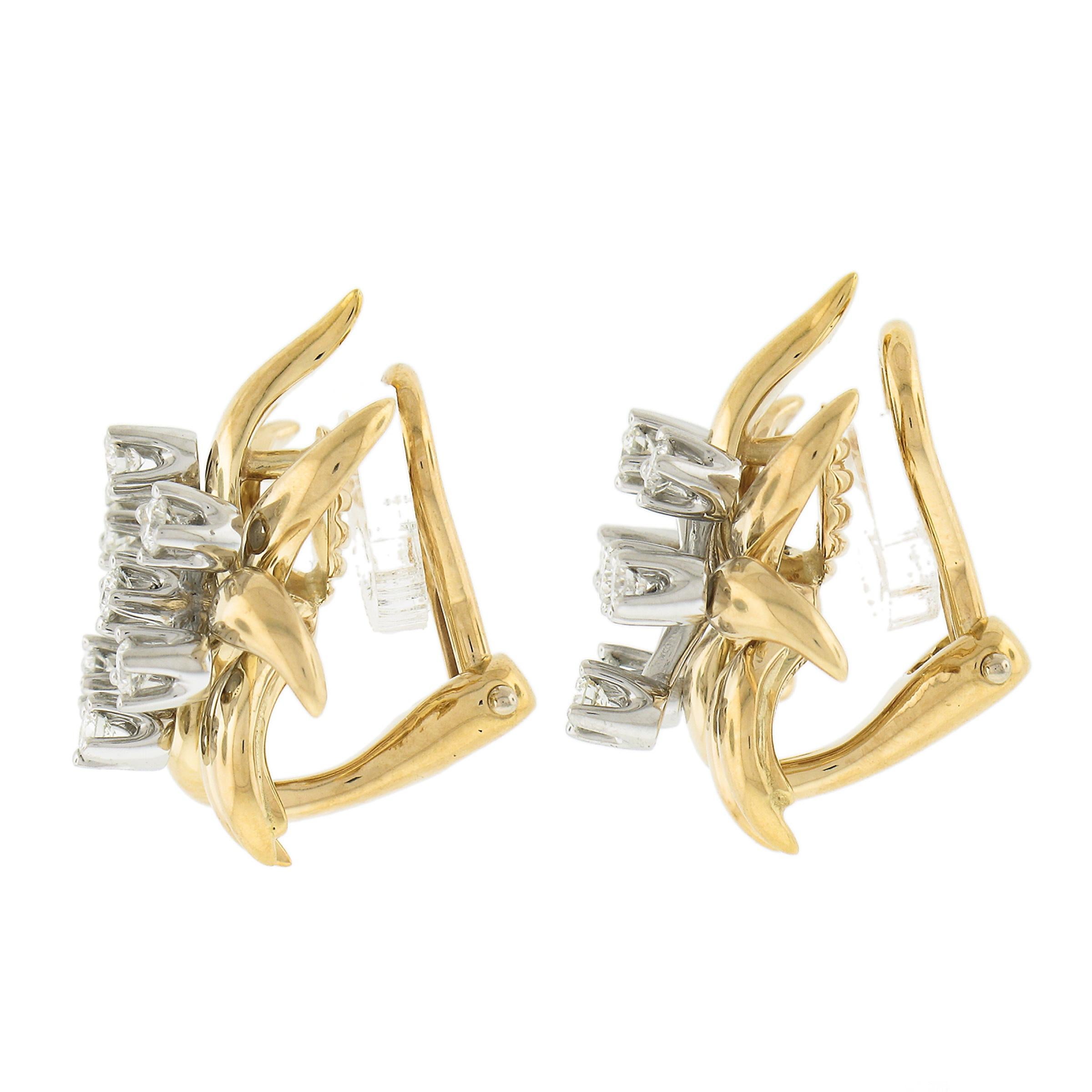 Round Cut Tiffany & Co. Schlumberger Platinum & 18k Gold 0.51ctw Diamonds Flame Earrings