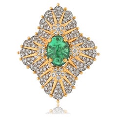 Tiffany & Co. Schlumberger Platinum & 18K Gold Green Emerald And Diamond Brooch