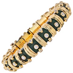 Tiffany & Co. Schlumberger Green Paillonne Enamel Diamond Bangle Bracelet