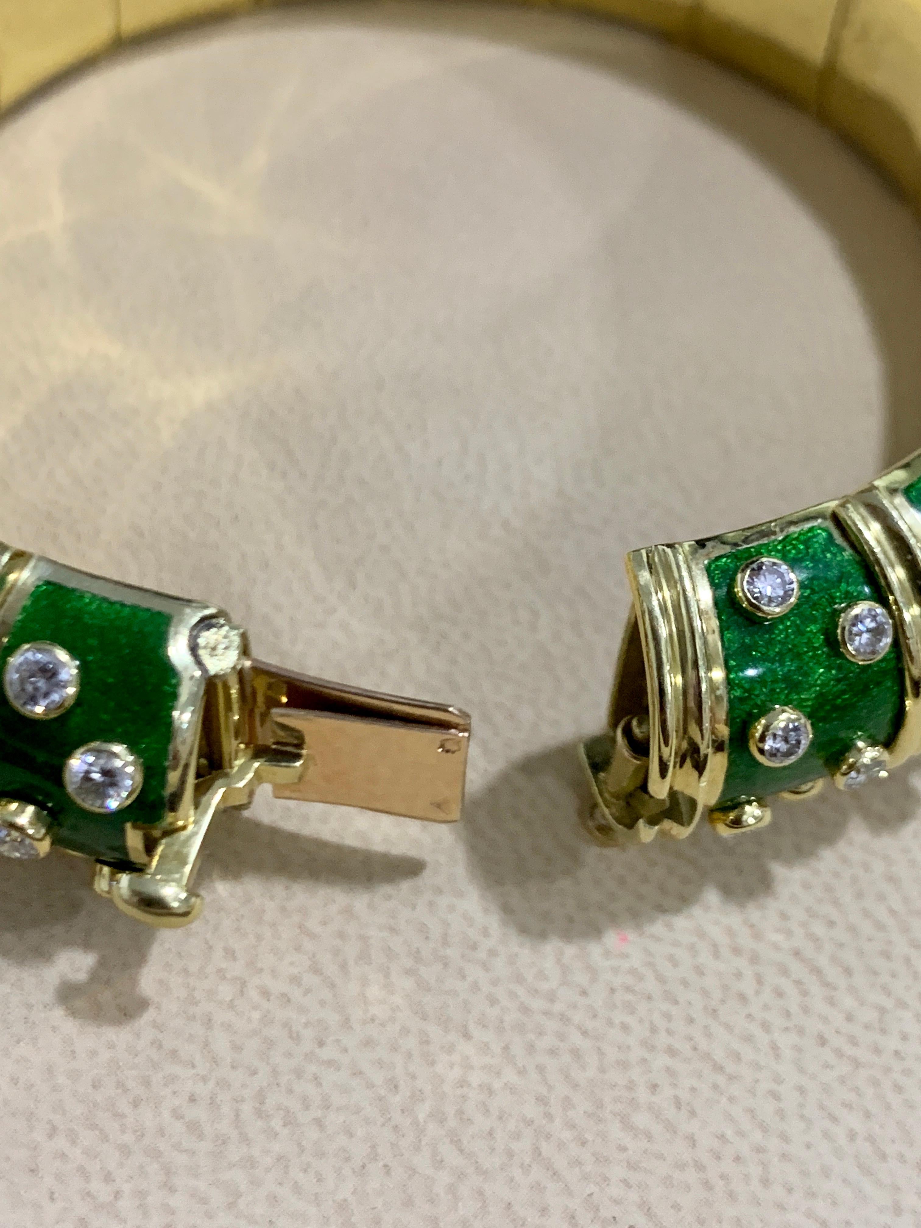 Tiffany & Co. Schlumberger Platinum 18 Karat Gold Green Enamel Diamond Bangle 3