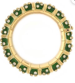 Tiffany & Co. Schlumberger Platinum 18 Karat Gold Green Enamel Diamond Bangle