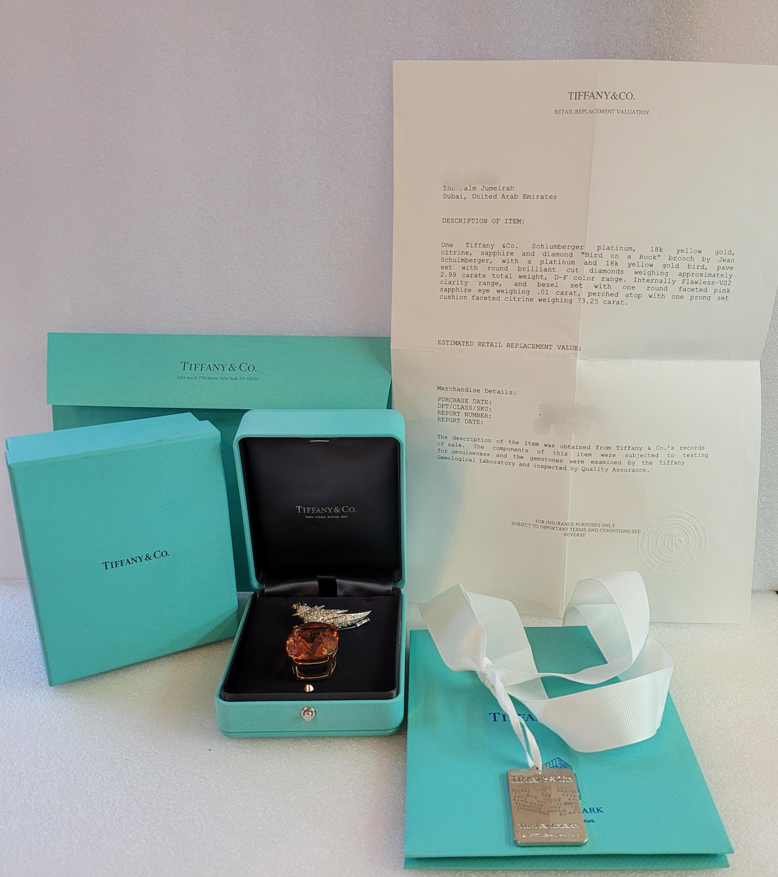 Tiffany & Co. Schlumberger Platinum & 18k Yellow Gold Madeira Citrine Brooch For Sale 8