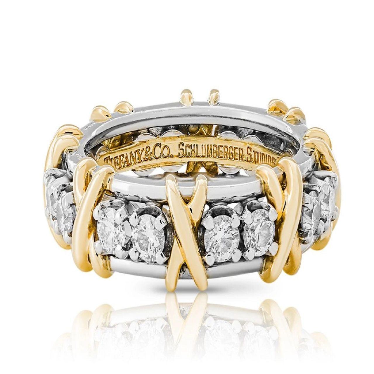 Emerald Cut Tiffany & Co. Schlumberger Platinum & 18K Yellow Gold Round Diamond Ring