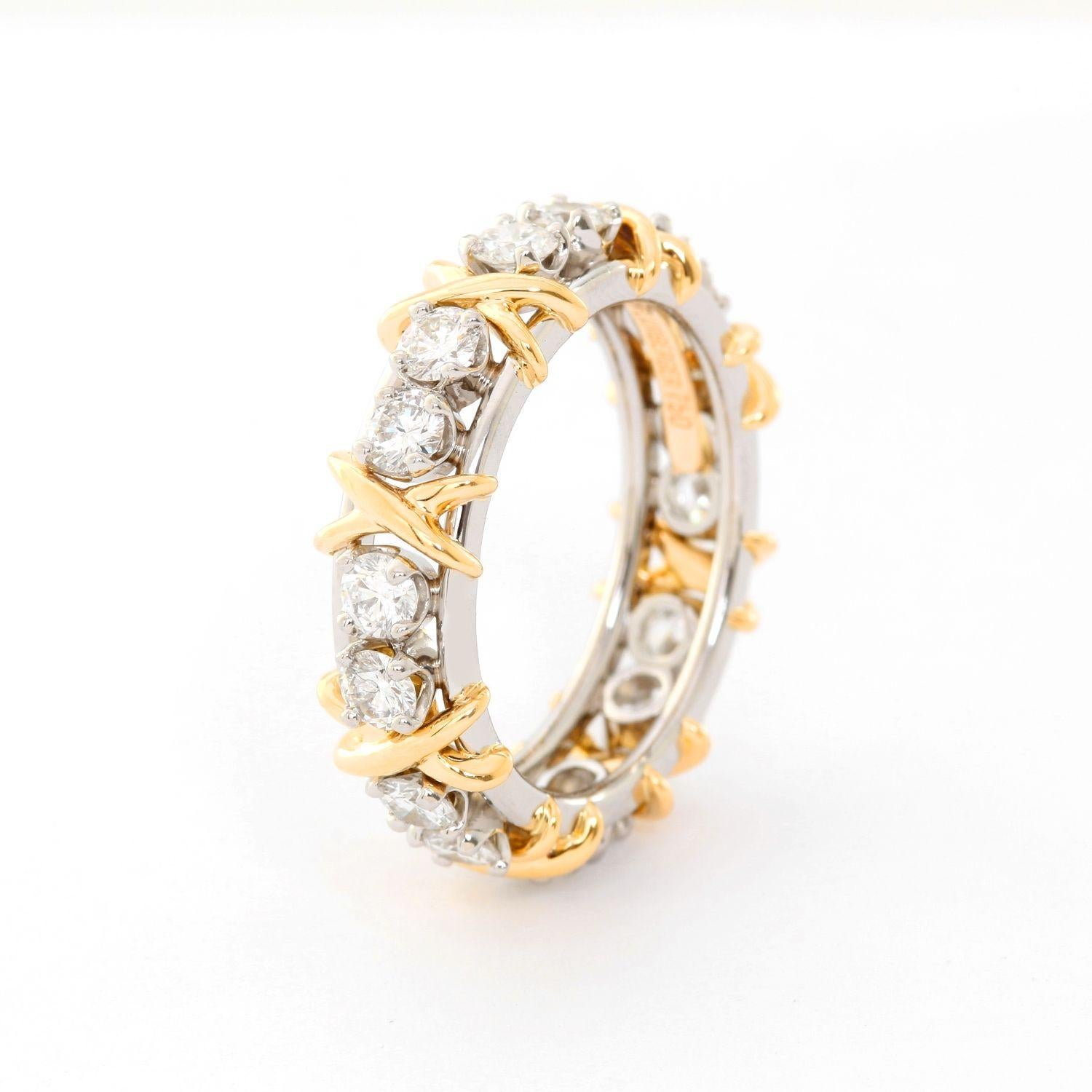 Tiffany & Co. Schlumberger Platinum & 18K Yellow Gold Round Diamond Ring In Excellent Condition In Chicago, IL