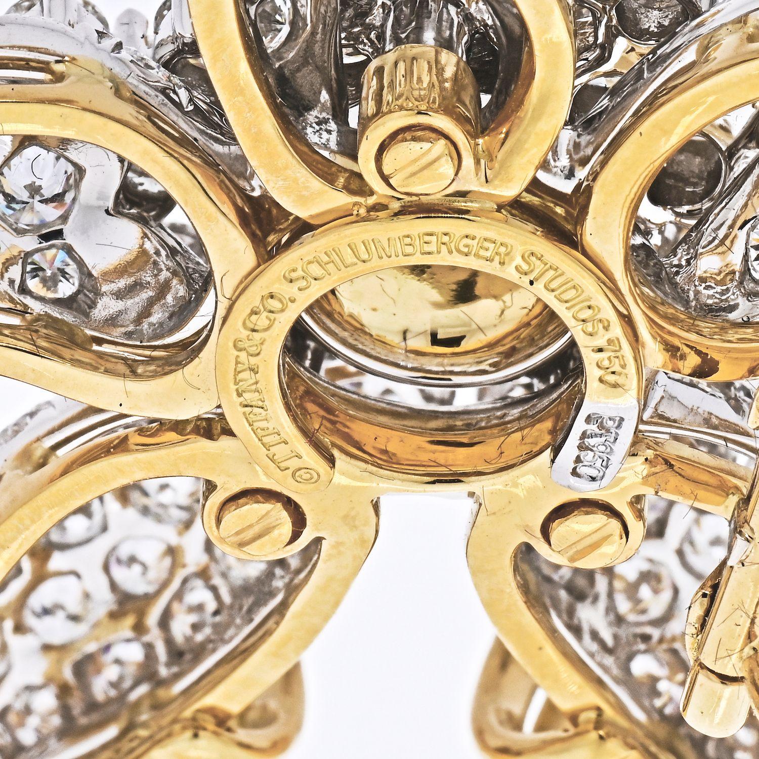 Round Cut Tiffany & Co. Schlumberger Platinum & 18k Yellow Gold Starfish Diamond Brooch