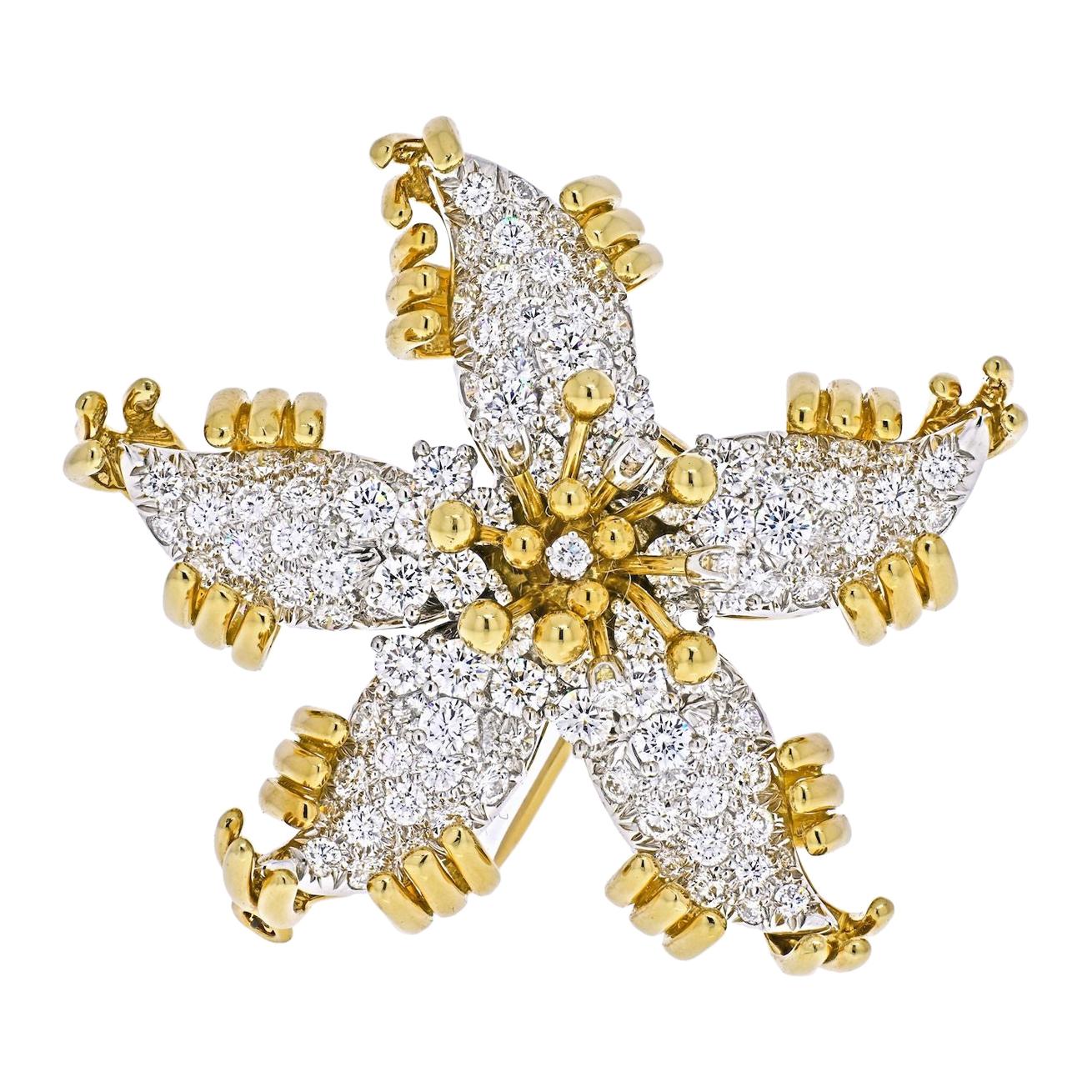 Tiffany & Co. Schlumberger Platinum & 18k Yellow Gold Starfish Diamond Brooch