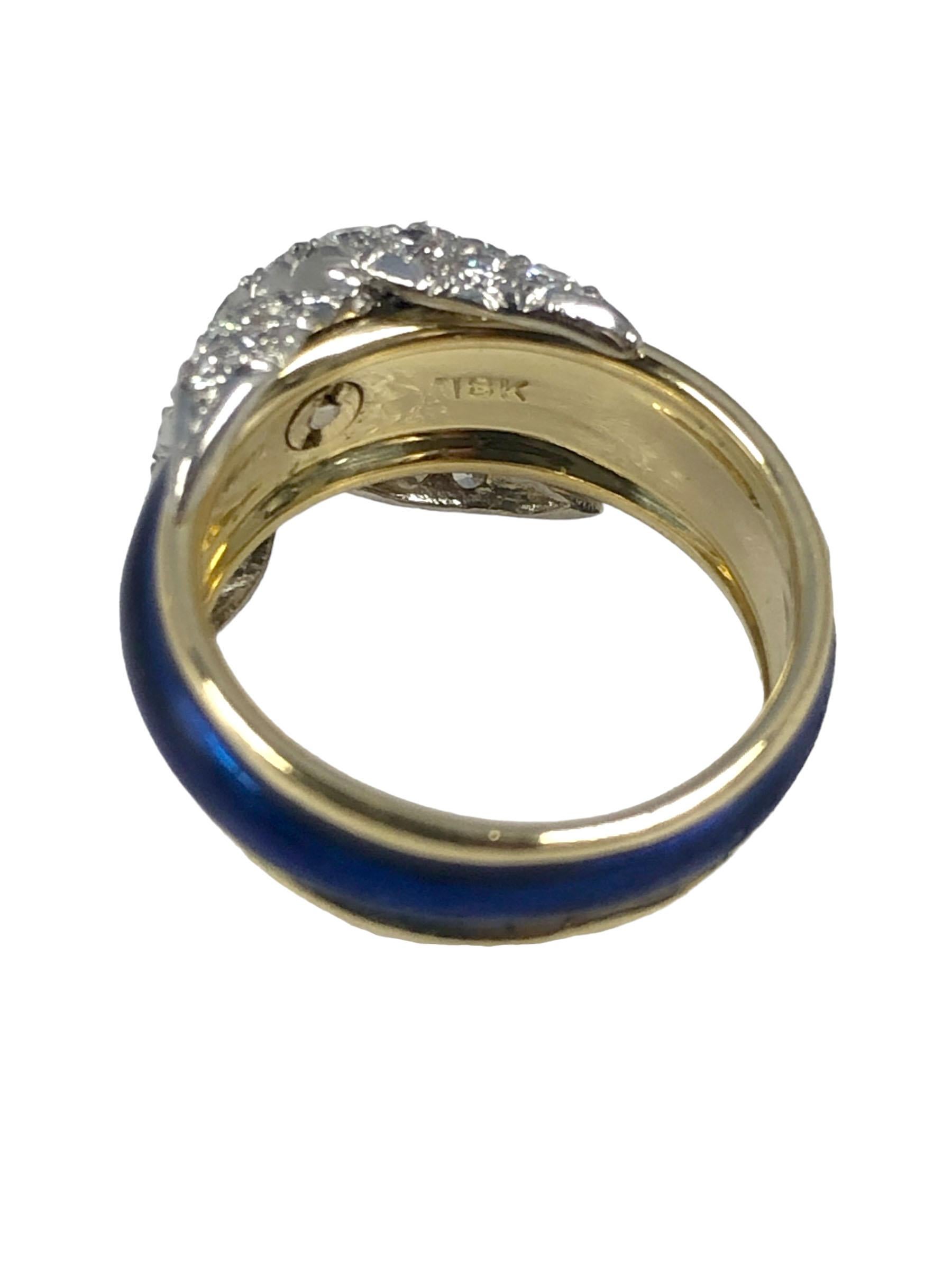 Tiffany & Co. Anello Schlumberger in platino e oro a X con diamanti e smalto In condizioni ottime a Chicago, IL