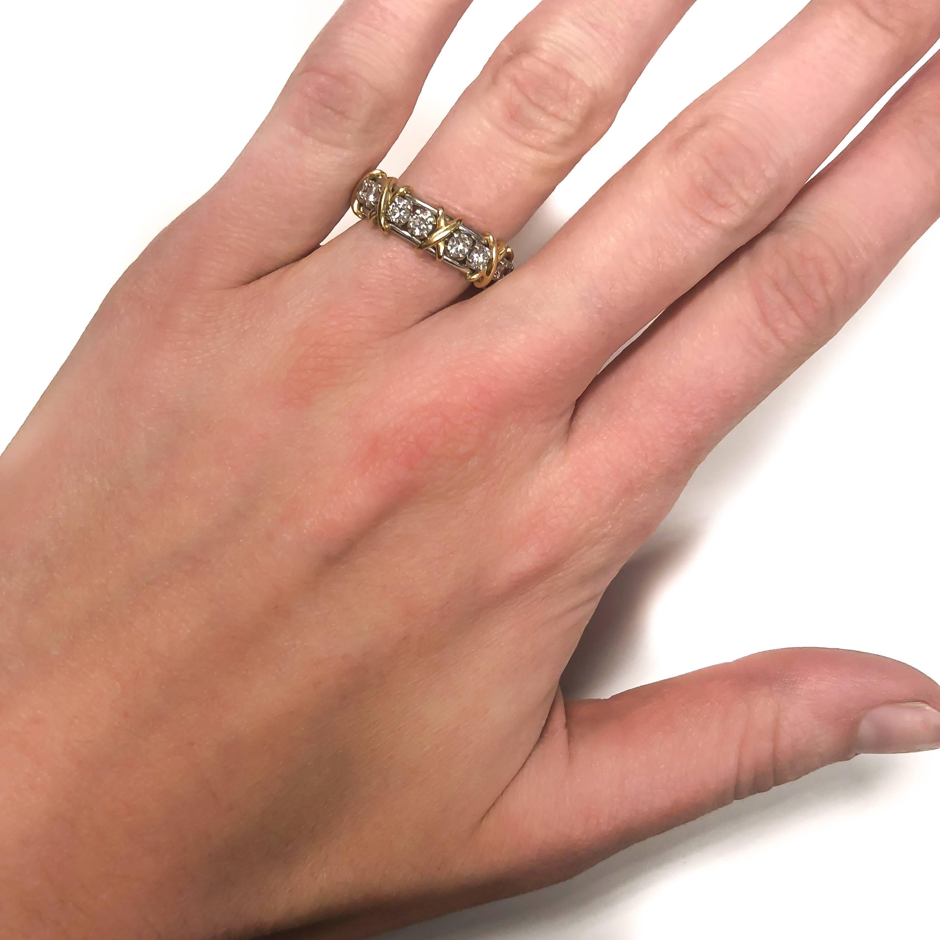 Round Cut Tiffany & Co. Schlumberger Platinum Gold and Diamond Classic X Band Ring
