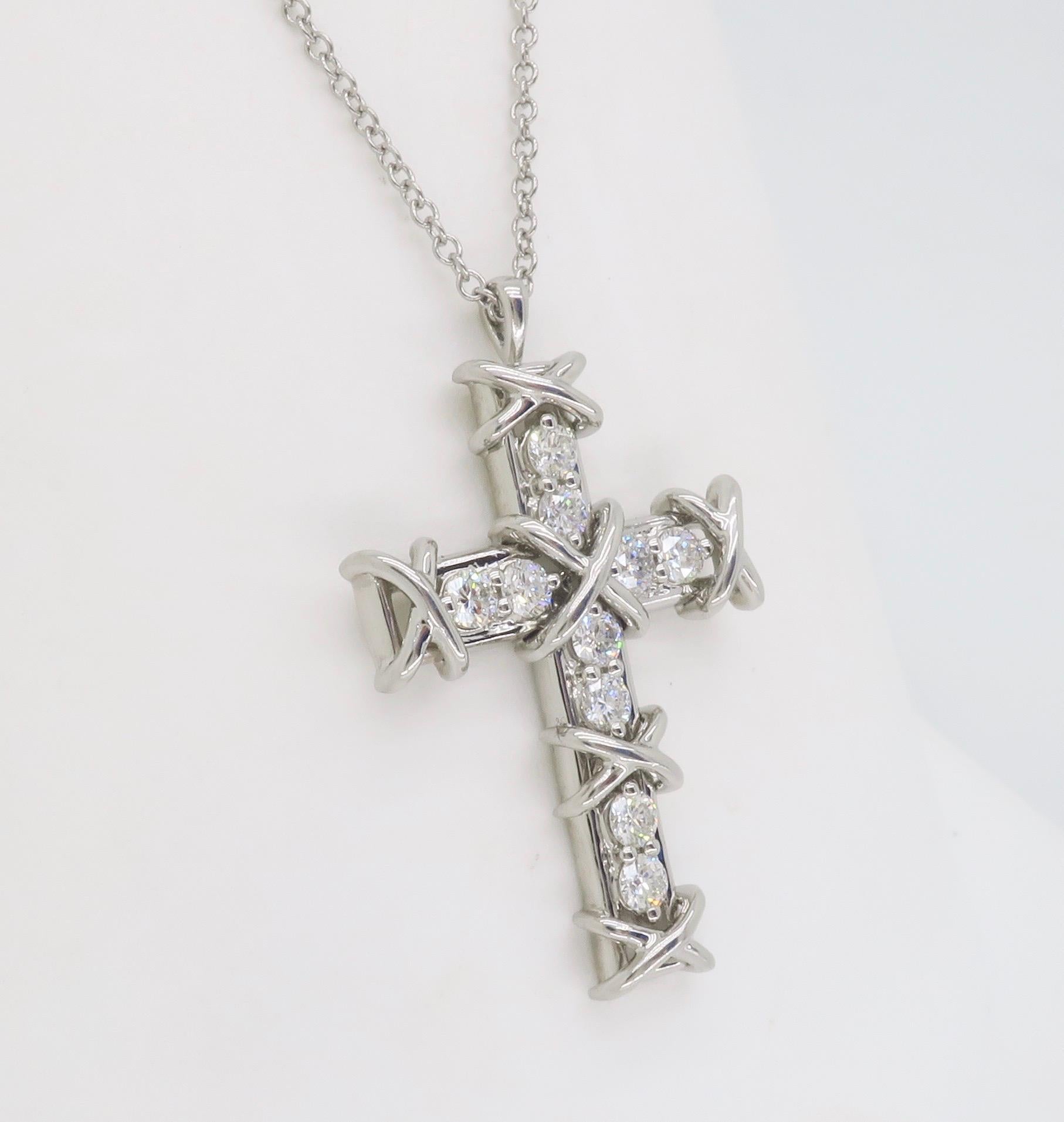 Tiffany & Co. Schlumberger Platinum Ten Stone Cross Pendant For Sale 2