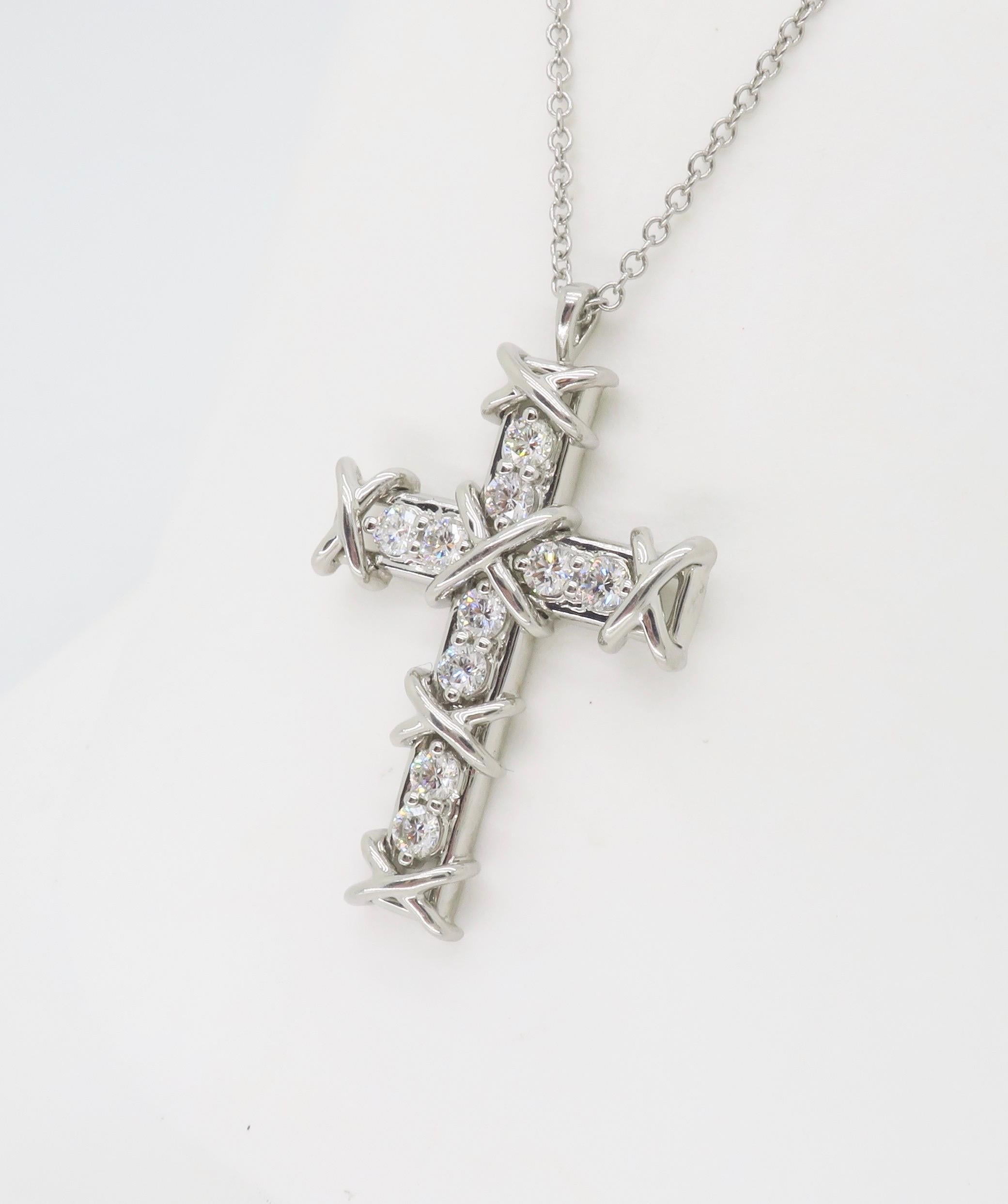 Tiffany & Co. Schlumberger Platinum Ten Stone Cross Pendant For Sale 3