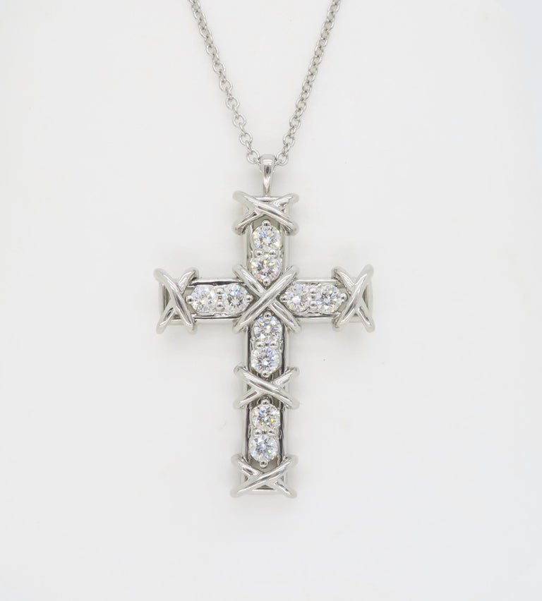 Tiffany & Co. Schlumberger Platinum Ten Stone Cross Pendant For Sale 7