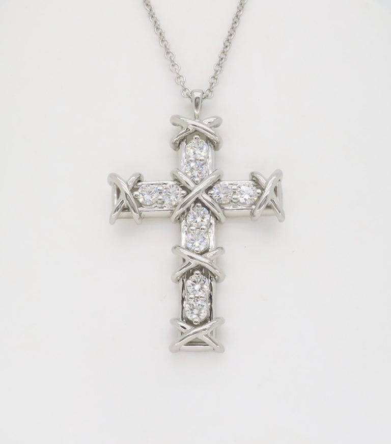 Tiffany & Co. Schlumberger Platinum Ten Stone Cross Pendant For Sale 8