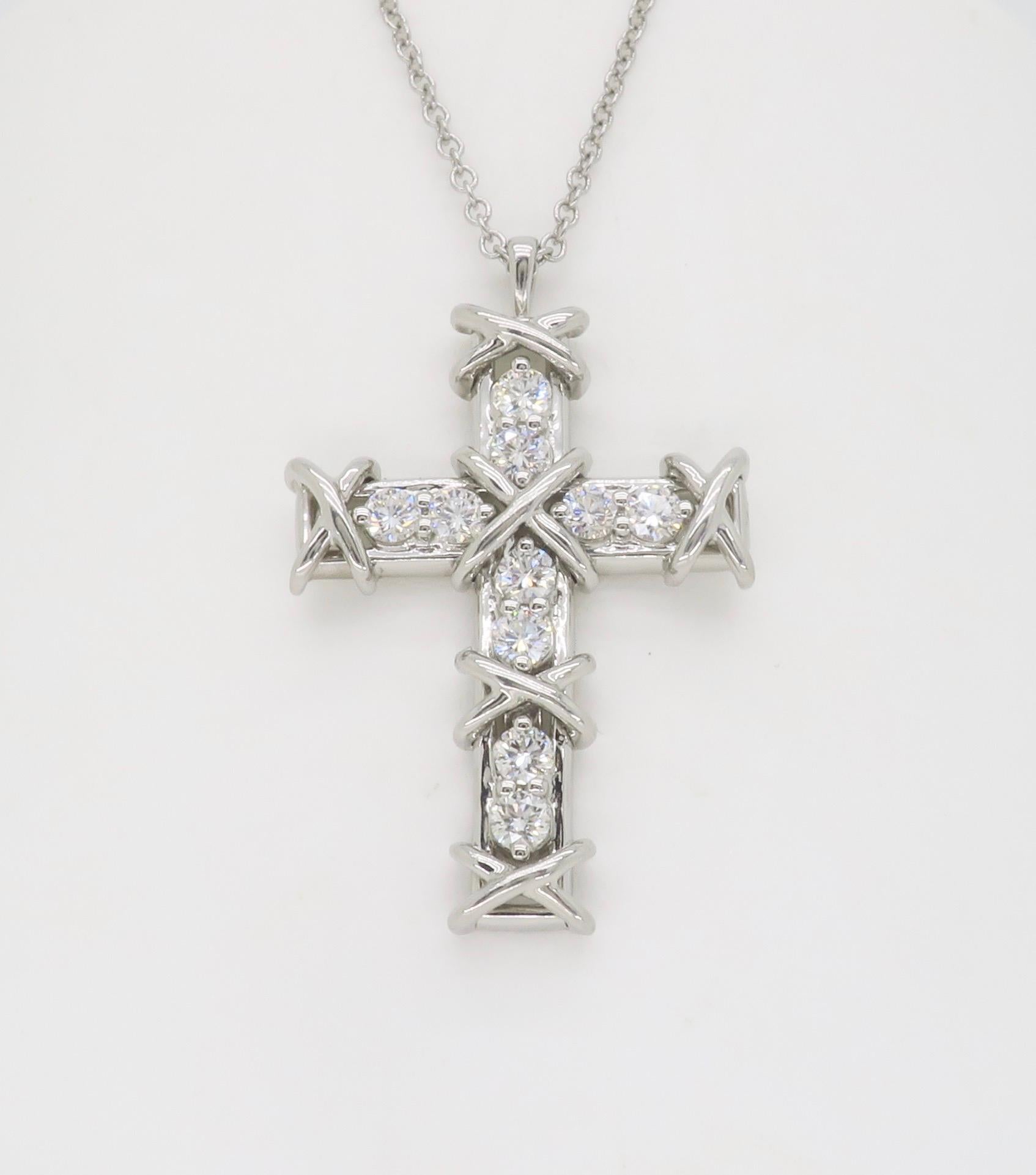 Tiffany & Co. Schlumberger Platinum Ten Stone Cross Pendant For Sale 5
