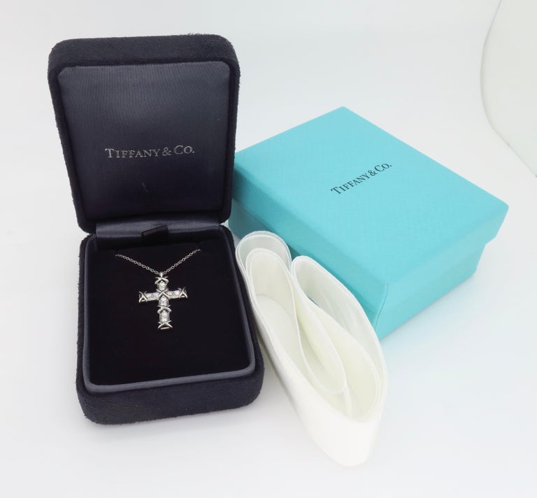 Tiffany & Co. Schlumberger Platinum Ten Stone Cross Pendant For Sale 9
