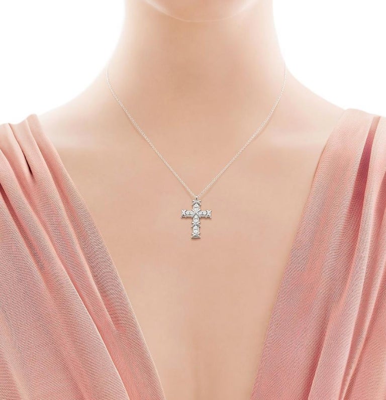 Tiffany & Co. Schlumberger Platinum Ten Stone Cross Pendant For Sale 10