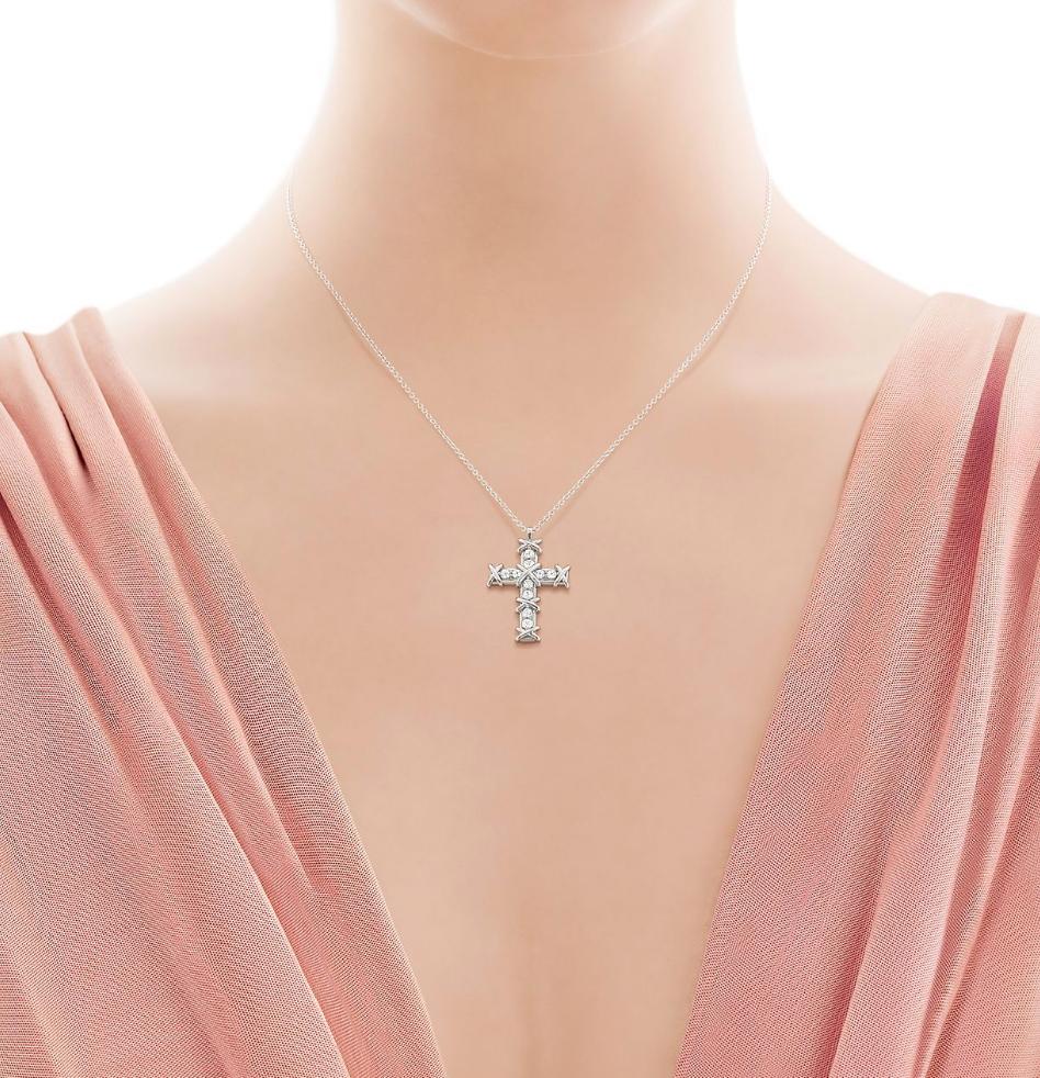 Tiffany & Co. Schlumberger Platinum Ten Stone Cross Pendant For Sale 7
