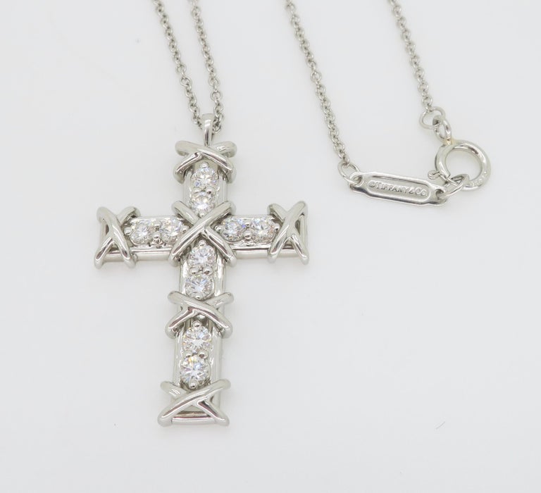 Women's or Men's Tiffany & Co. Schlumberger Platinum Ten Stone Cross Pendant For Sale