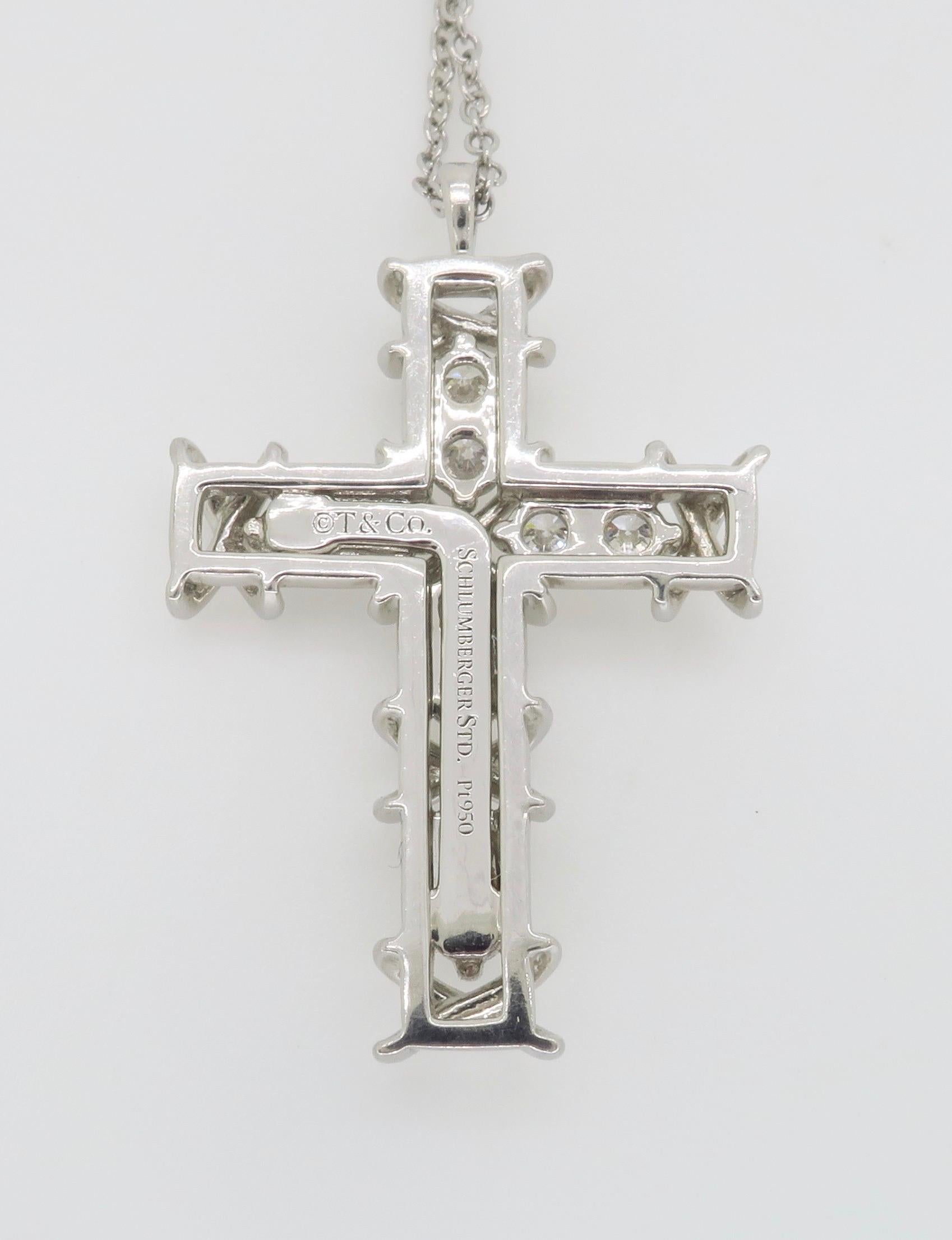 Tiffany & Co. Schlumberger Platinum Ten Stone Cross Pendant In New Condition For Sale In Webster, NY