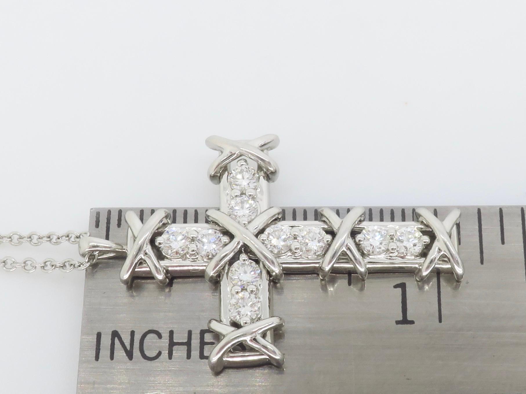 Women's Tiffany & Co. Schlumberger Platinum Ten Stone Cross Pendant For Sale