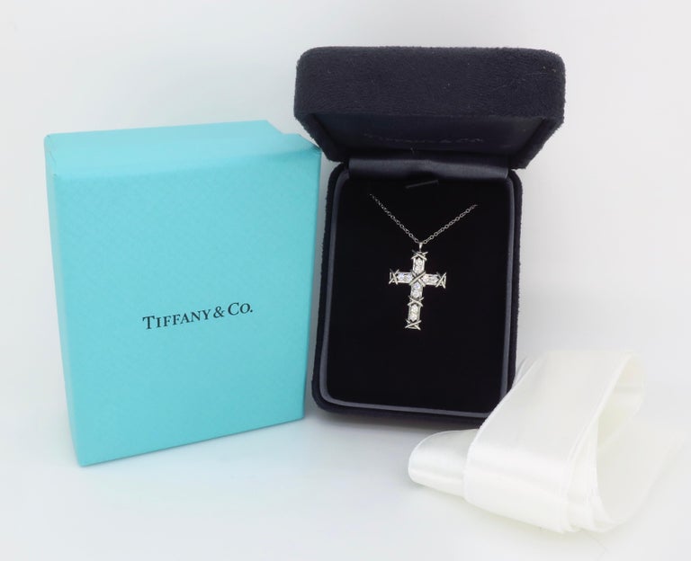 Tiffany & Co. Schlumberger Platinum Ten Stone Cross Pendant For Sale 4