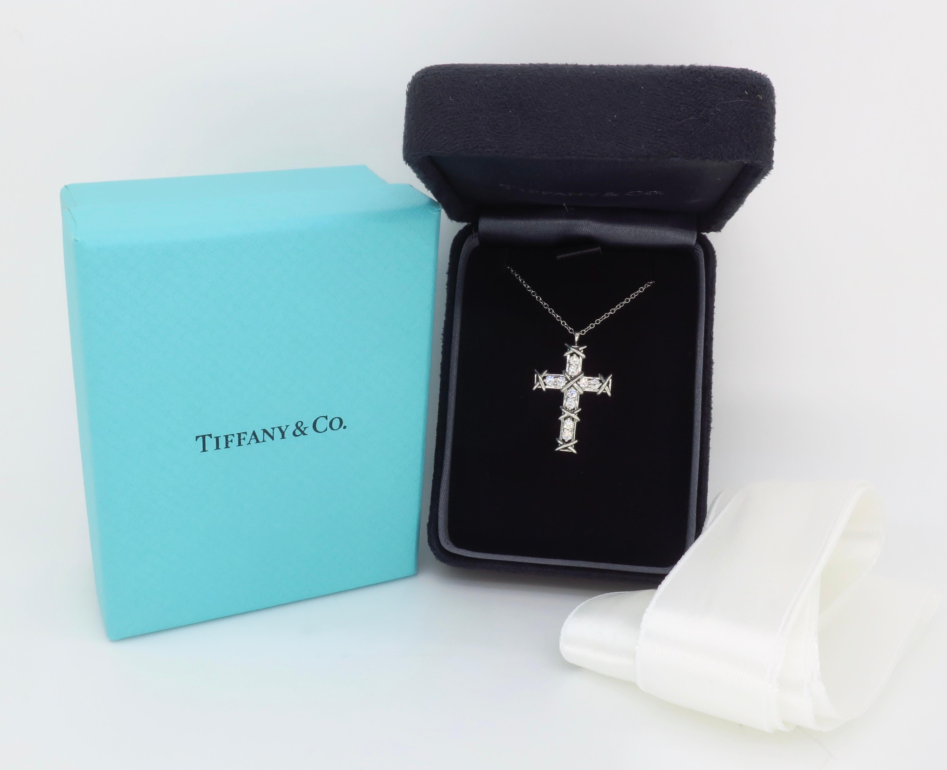 Tiffany & Co. Schlumberger Platinum Ten Stone Cross Pendant For Sale 1