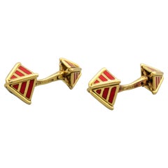 Tiffany & Co. Schlumberger Red Enamel 18k Gold Pyramid Cufflinks